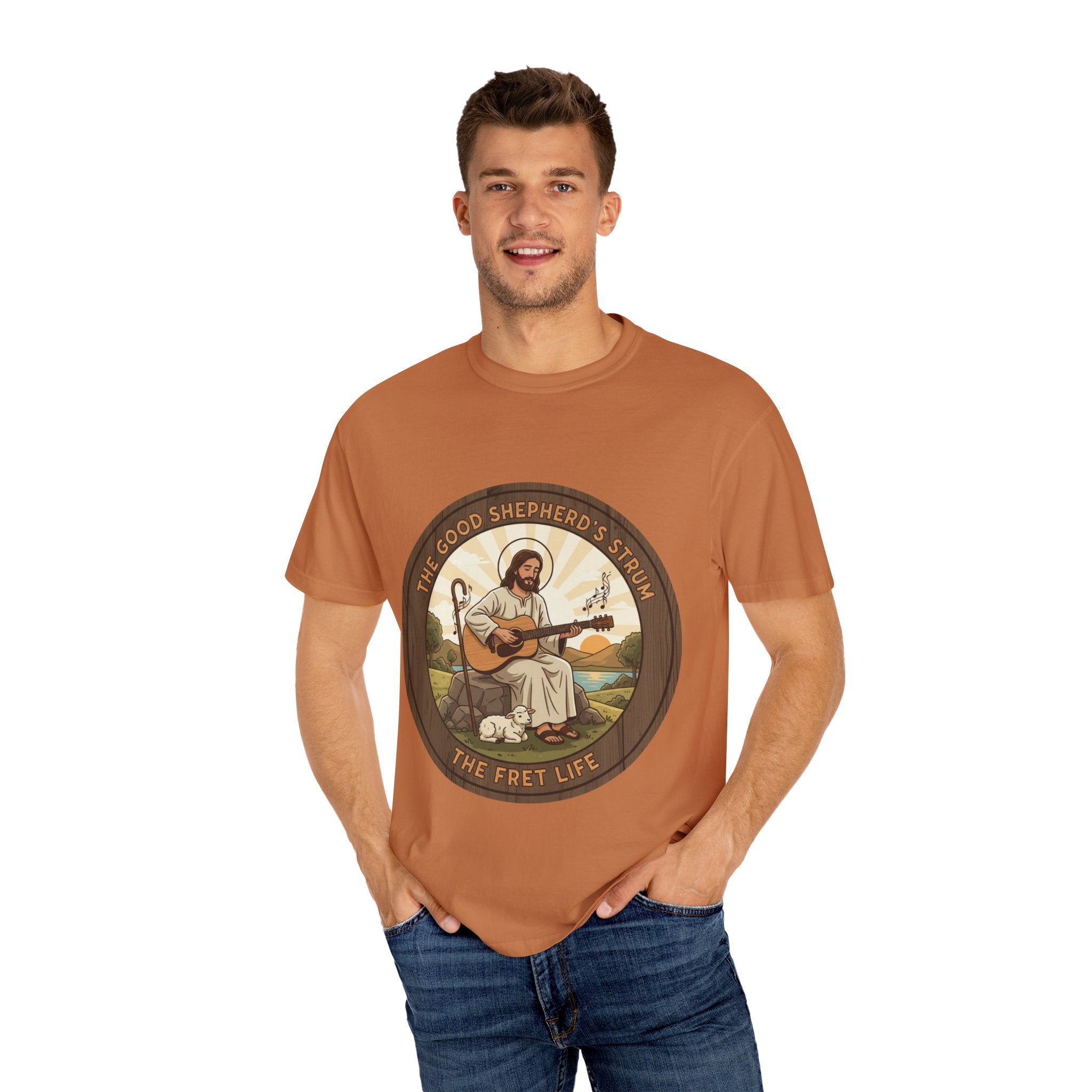 The Good Shepherd's Strum T-Shirt: Led by the Ultimate Musician.