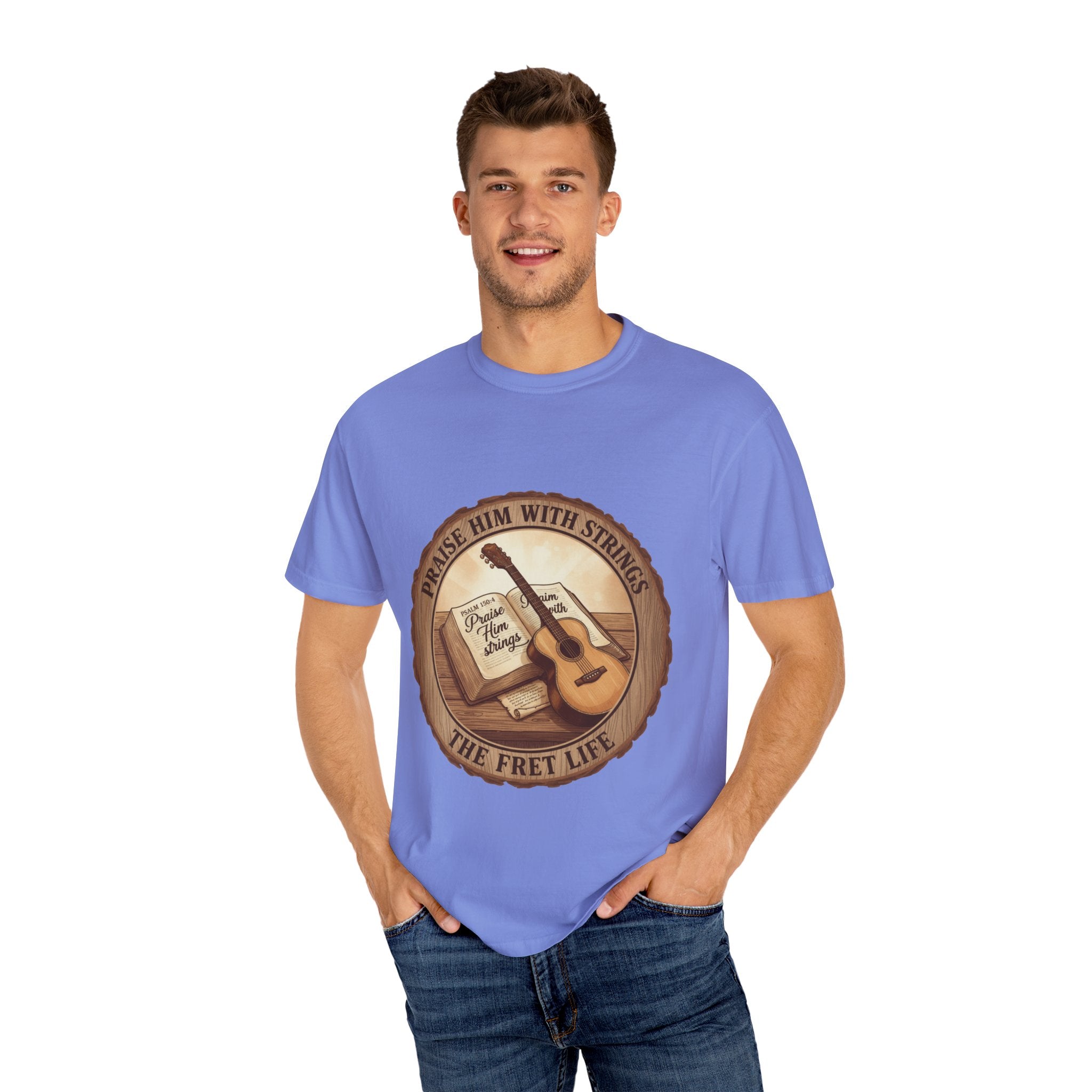 Praise Him With Strings T-Shirt | Psalm 150:4 Christian Guitar Tee