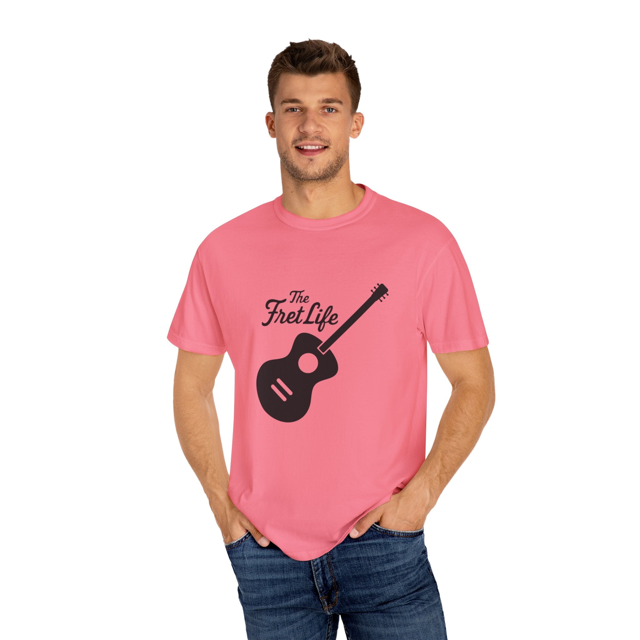 Acoustic Guitar, The Fret Life, Unisex Garment-Dyed T-shirt