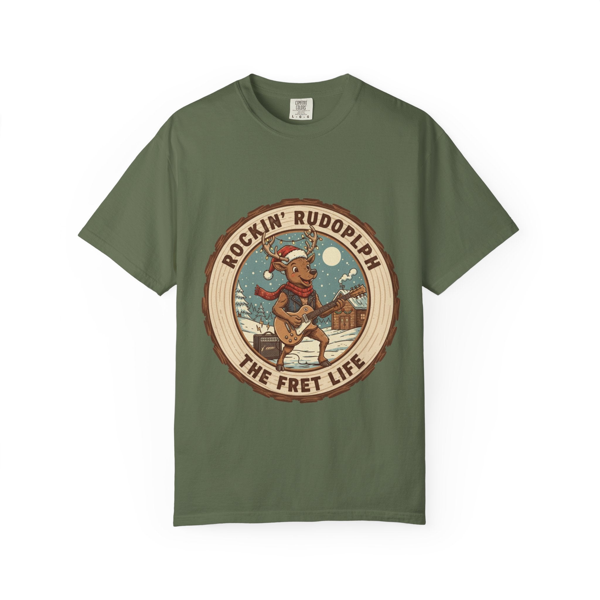 Rockin' Rudolph Christmas T-Shirt | Funny Reindeer Guitar Tee