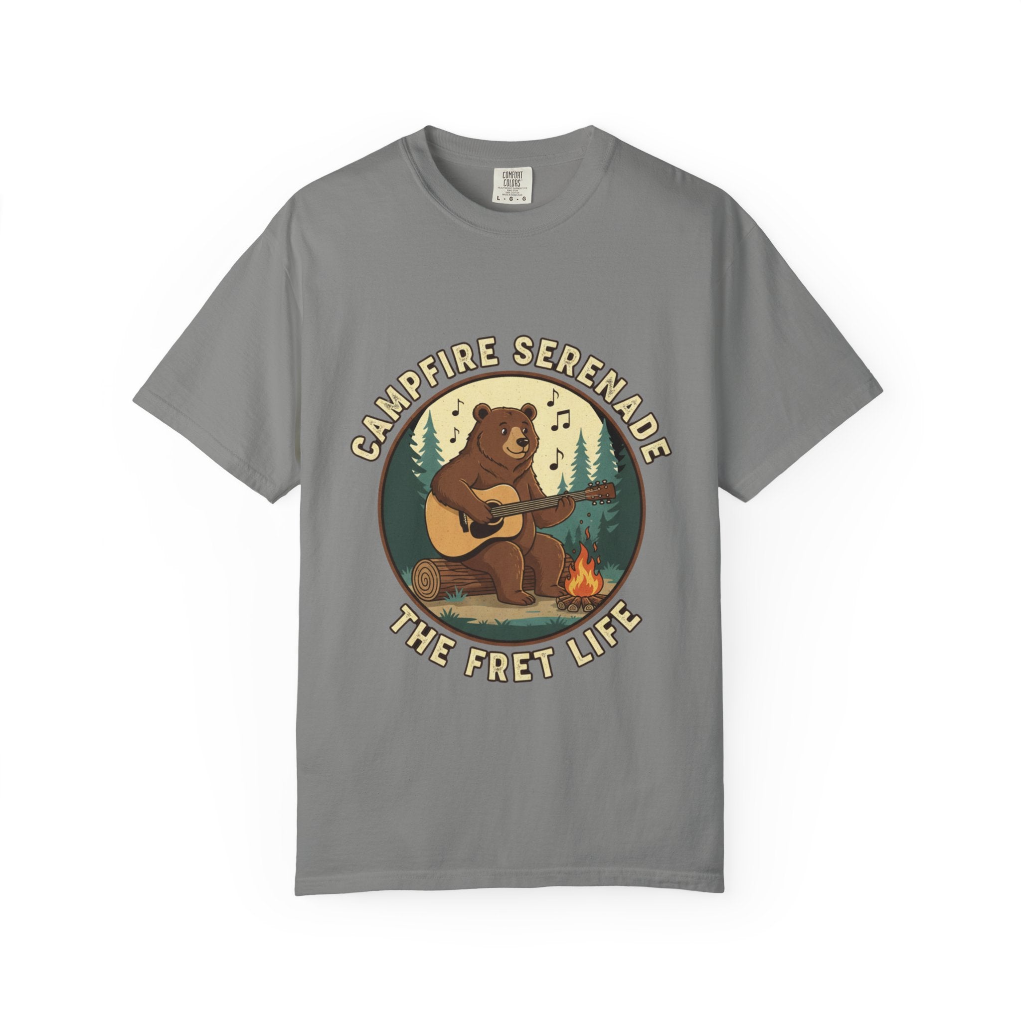 Campfire Serenade, Bear playing guitar design Garment-Dyed T-shirt
