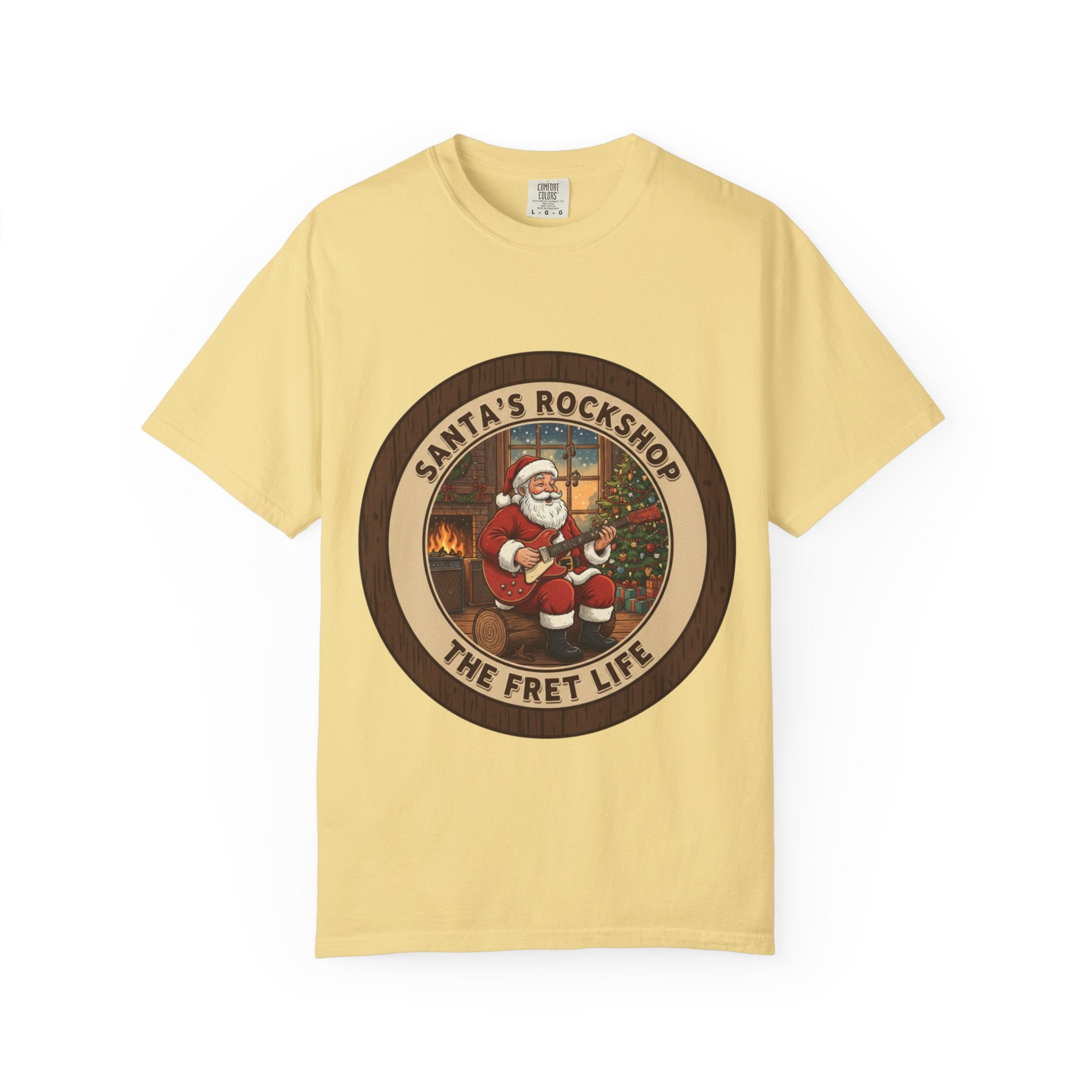 Santa's Rockshop Tee: Where the Elves Tune Up and Santa Shreds!