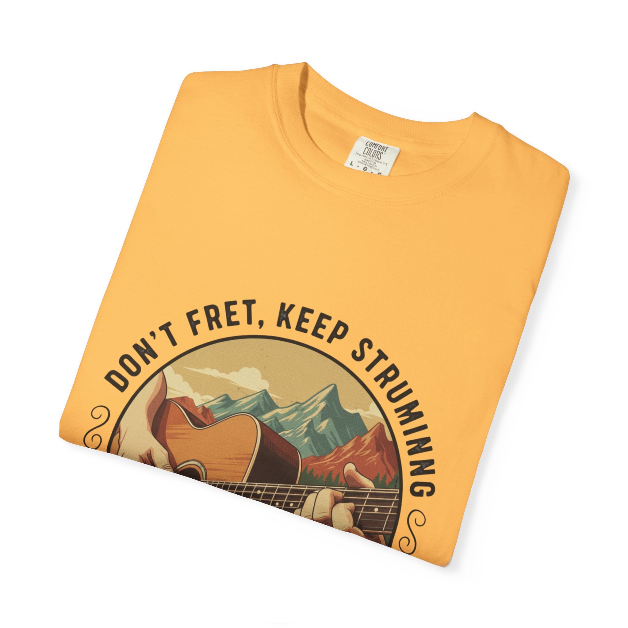 Don't Fret, Keep Strumming: Mountain Lake Serenade Tee
