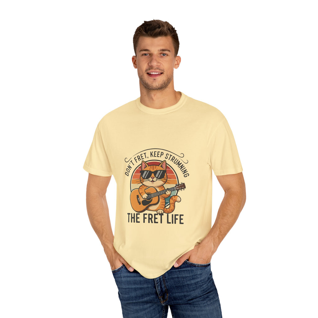 Don't Fret, Keep Strumming: Cat & Guitar Lover's Tee