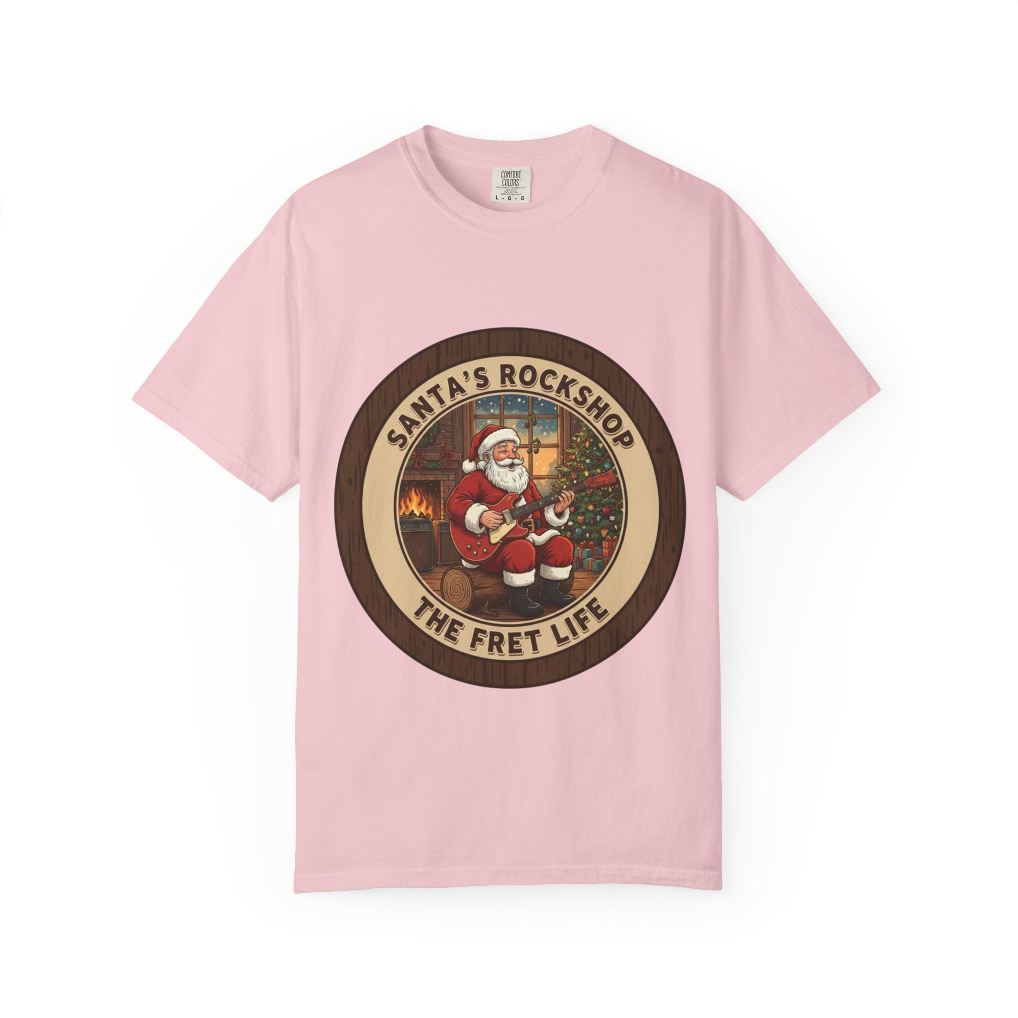 Santa's Rockshop Tee: Where the Elves Tune Up and Santa Shreds!
