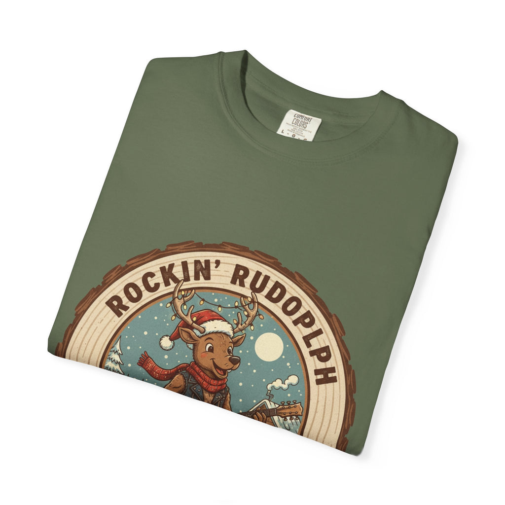 Rockin' Rudolph Christmas T-Shirt | Funny Reindeer Guitar Tee