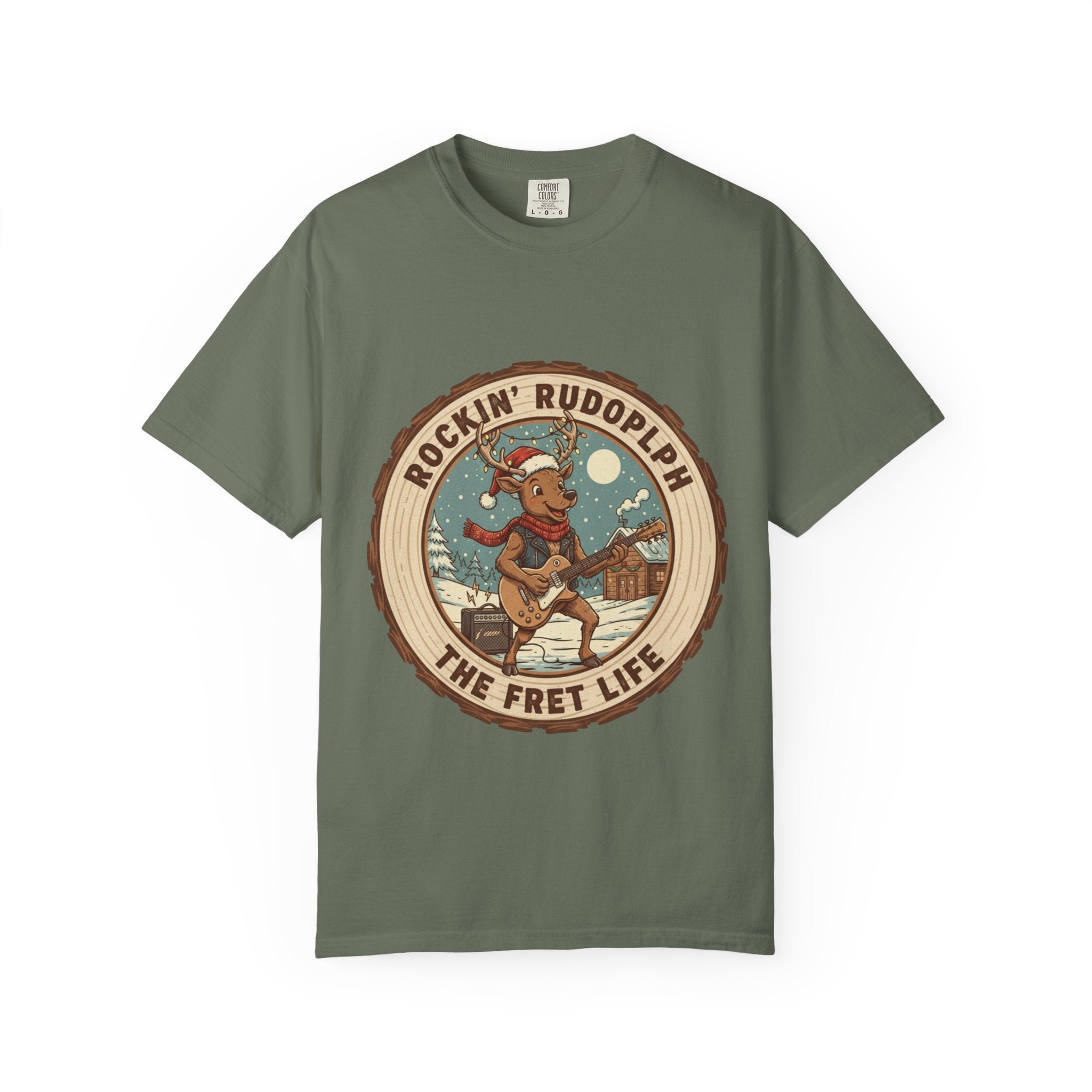 Rockin' Rudolph Christmas T-Shirt | Funny Reindeer Guitar Tee