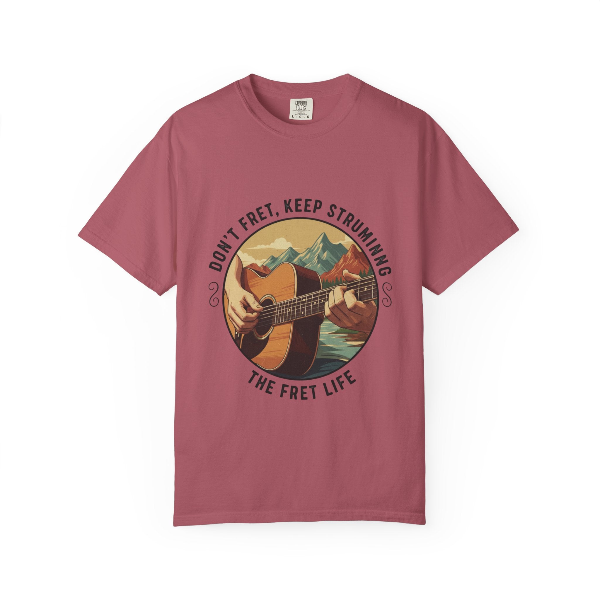 Don't Fret, Keep Strumming: Mountain Lake Serenade Tee