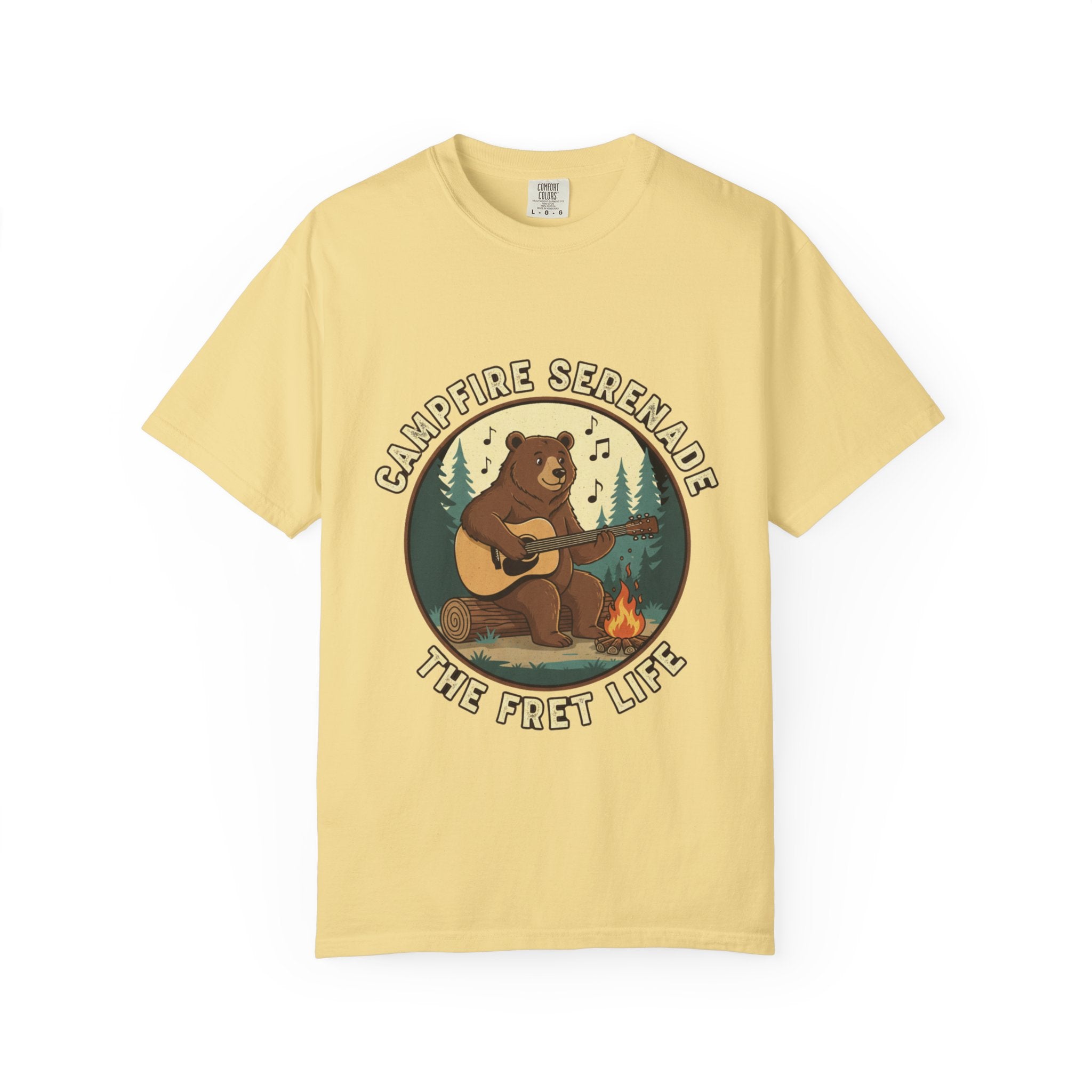 Campfire Serenade, Bear playing guitar design Garment-Dyed T-shirt