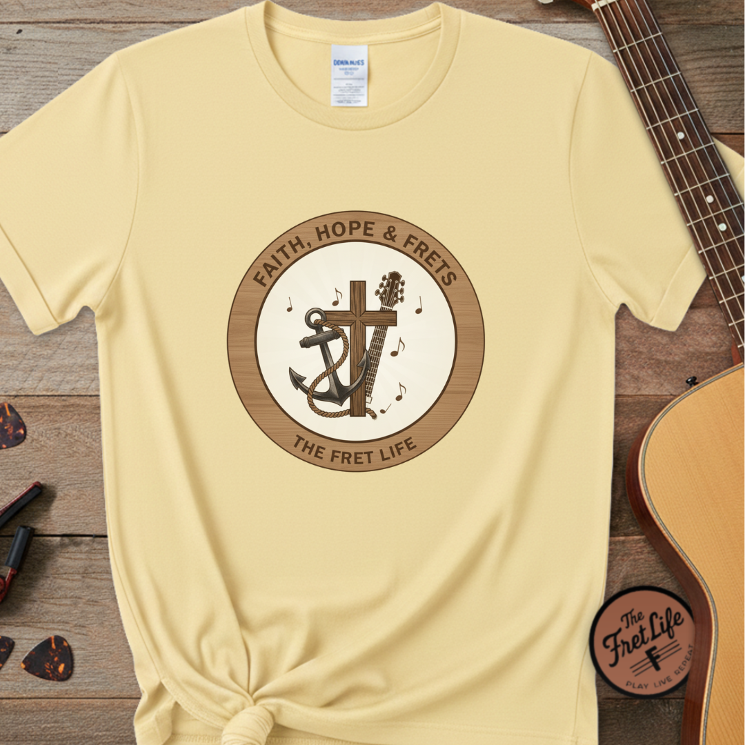 Faith Hope & Frets T-Shirt | Christian Guitar Worship Music Tee