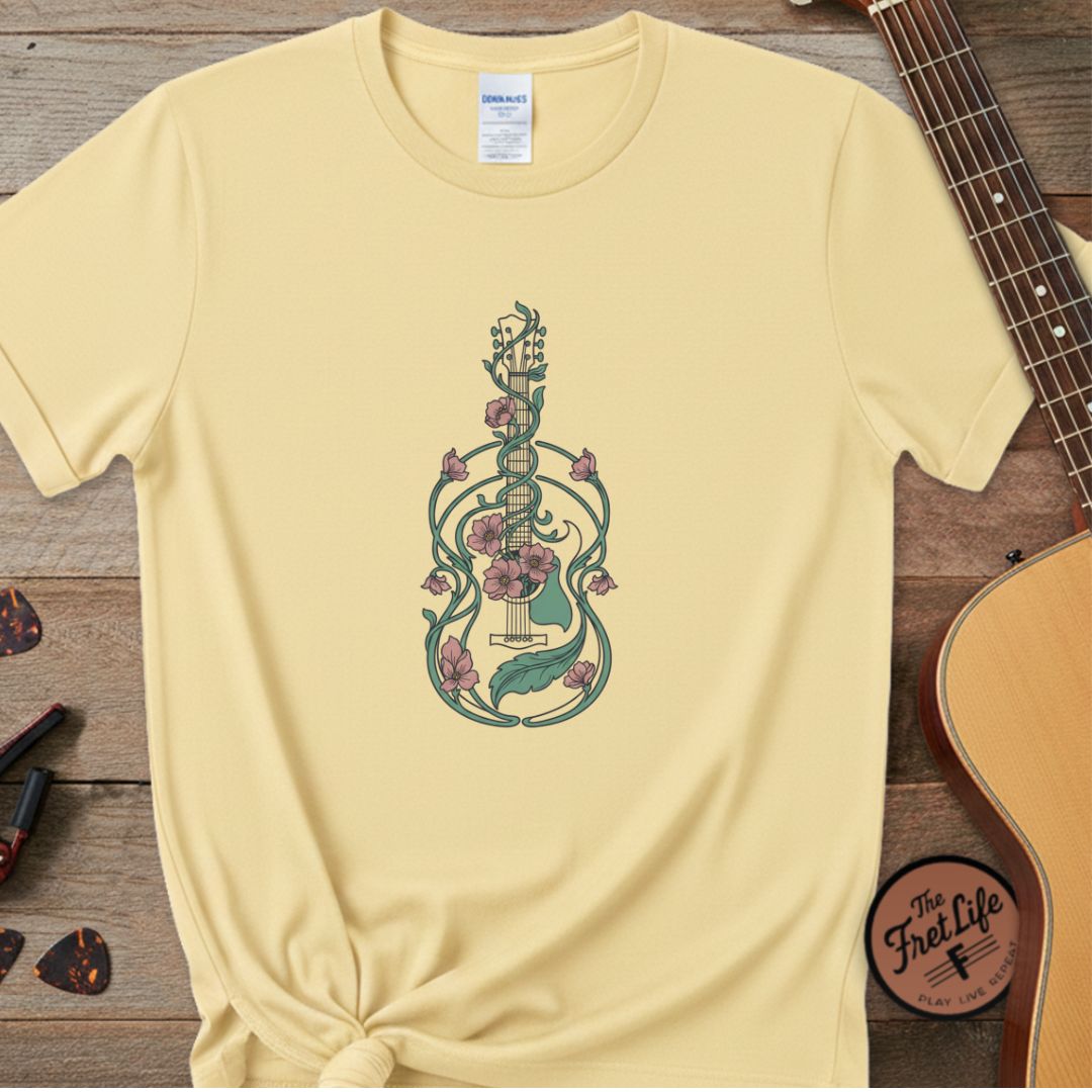 The Botanical Blues Premium Tee | Flower & Vine Guitar Design