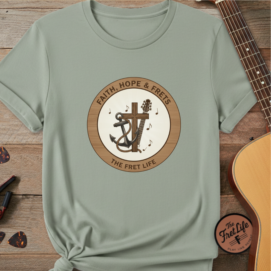Faith Hope & Frets T-Shirt | Christian Guitar Worship Music Tee