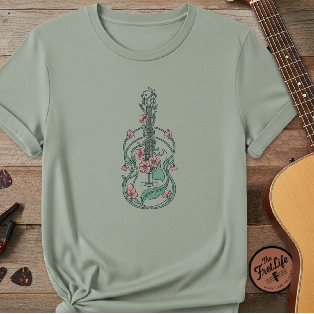 The Botanical Blues Premium Tee | Flower & Vine Guitar Design