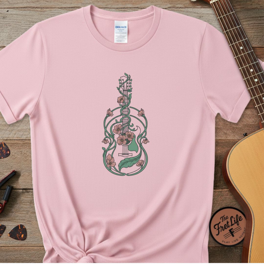 The Botanical Blues Premium Tee | Flower & Vine Guitar Design