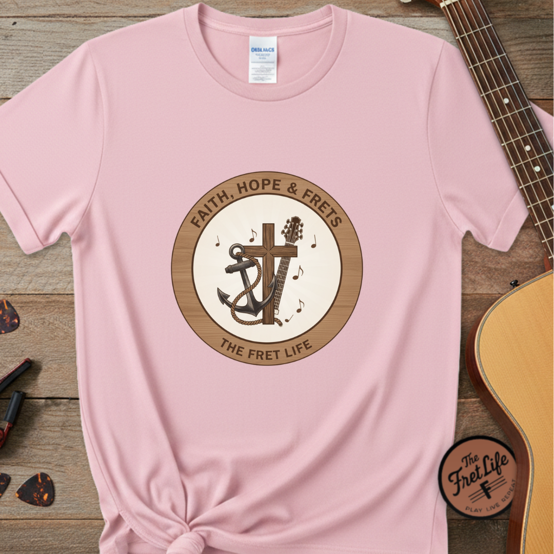 Faith Hope & Frets T-Shirt | Christian Guitar Worship Music Tee