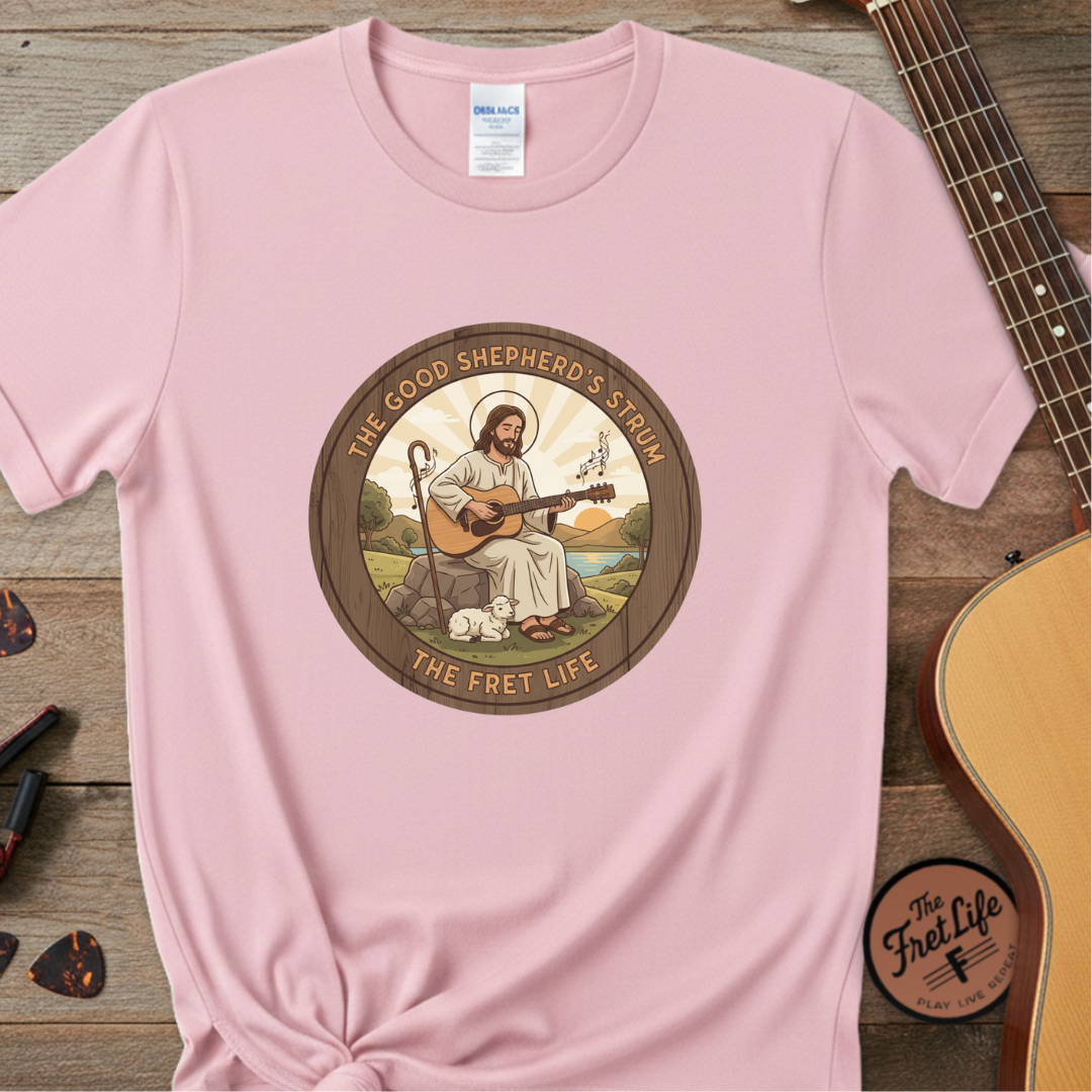 The Good Shepherd's Strum T-Shirt: Led by the Ultimate Musician.