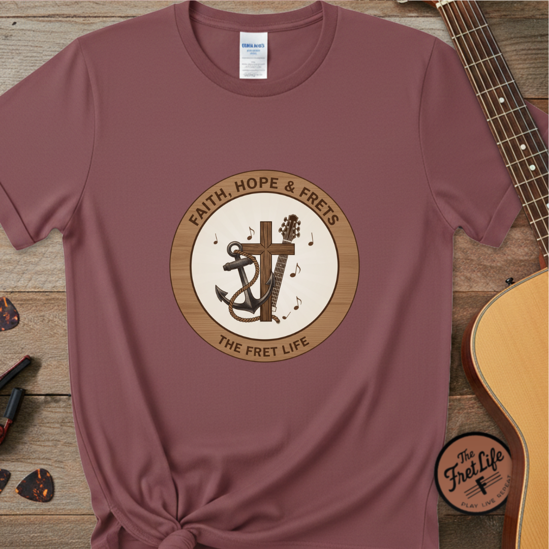 Faith Hope & Frets T-Shirt | Christian Guitar Worship Music Tee