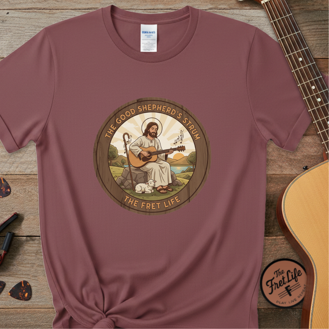 The Good Shepherd's Strum T-Shirt: Led by the Ultimate Musician.