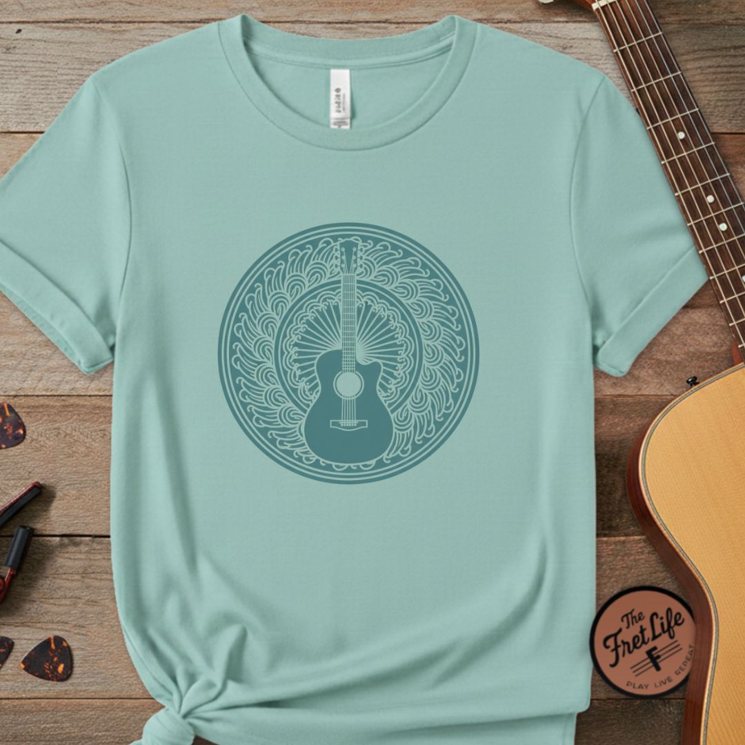 The Resonance Mandala Tee | Intricate Acoustic Guitar Design