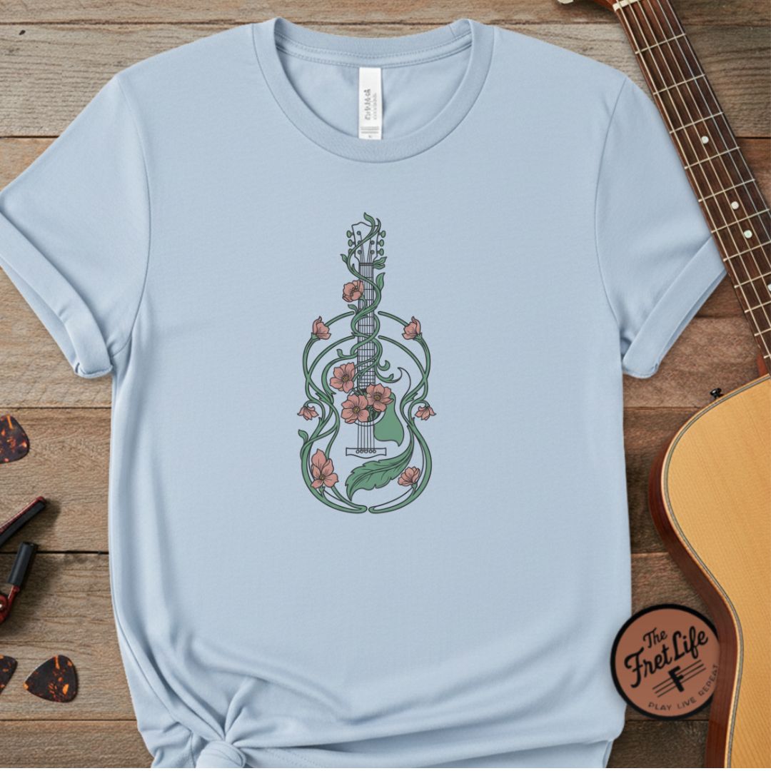 The Botanical Blues Premium Tee | Flower & Vine Guitar Design