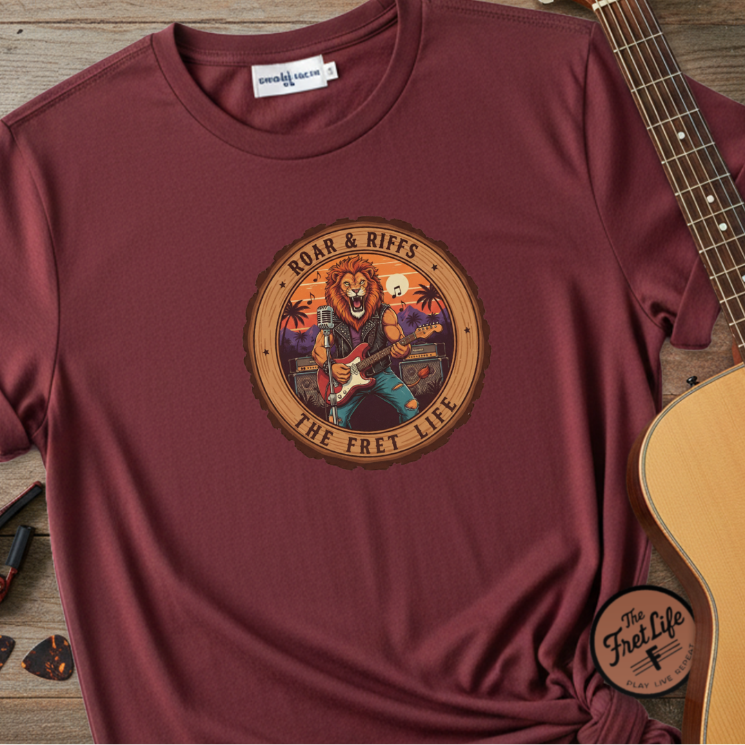 Roar & Riffs: The Lion Rock Star Fret Life Tee