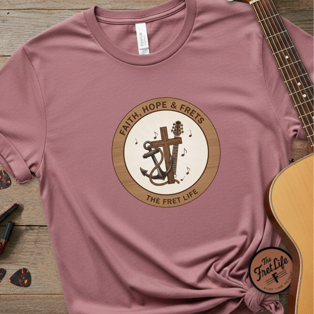 Faith Hope & Frets T-Shirt | Christian Guitar Worship Music Tee