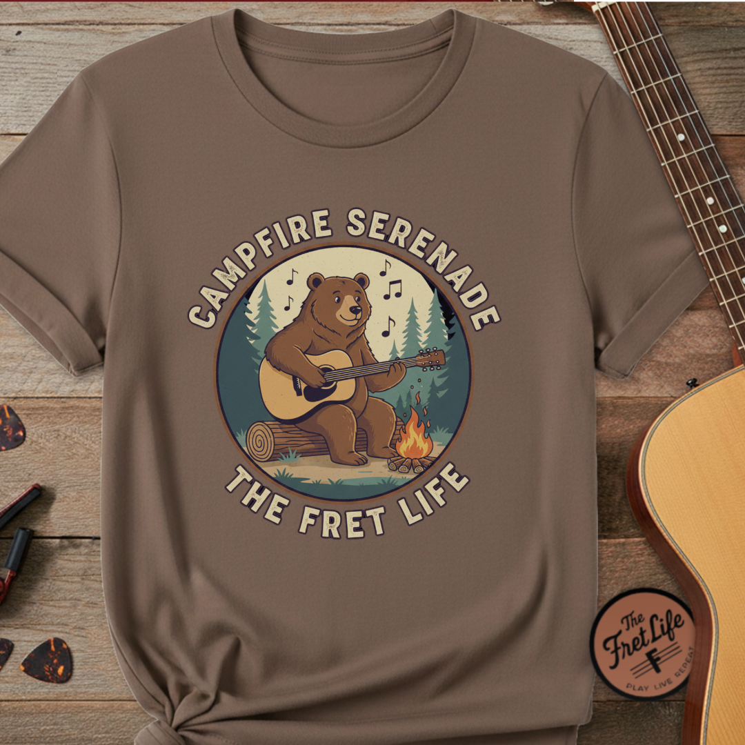Campfire Serenade, Bear playing guitar design Garment-Dyed T-shirt