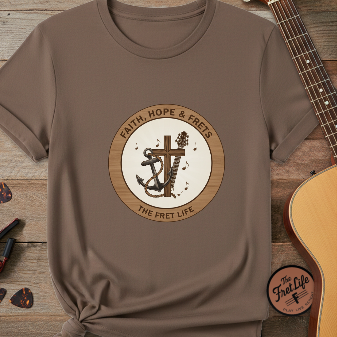 Faith Hope & Frets T-Shirt | Christian Guitar Worship Music Tee