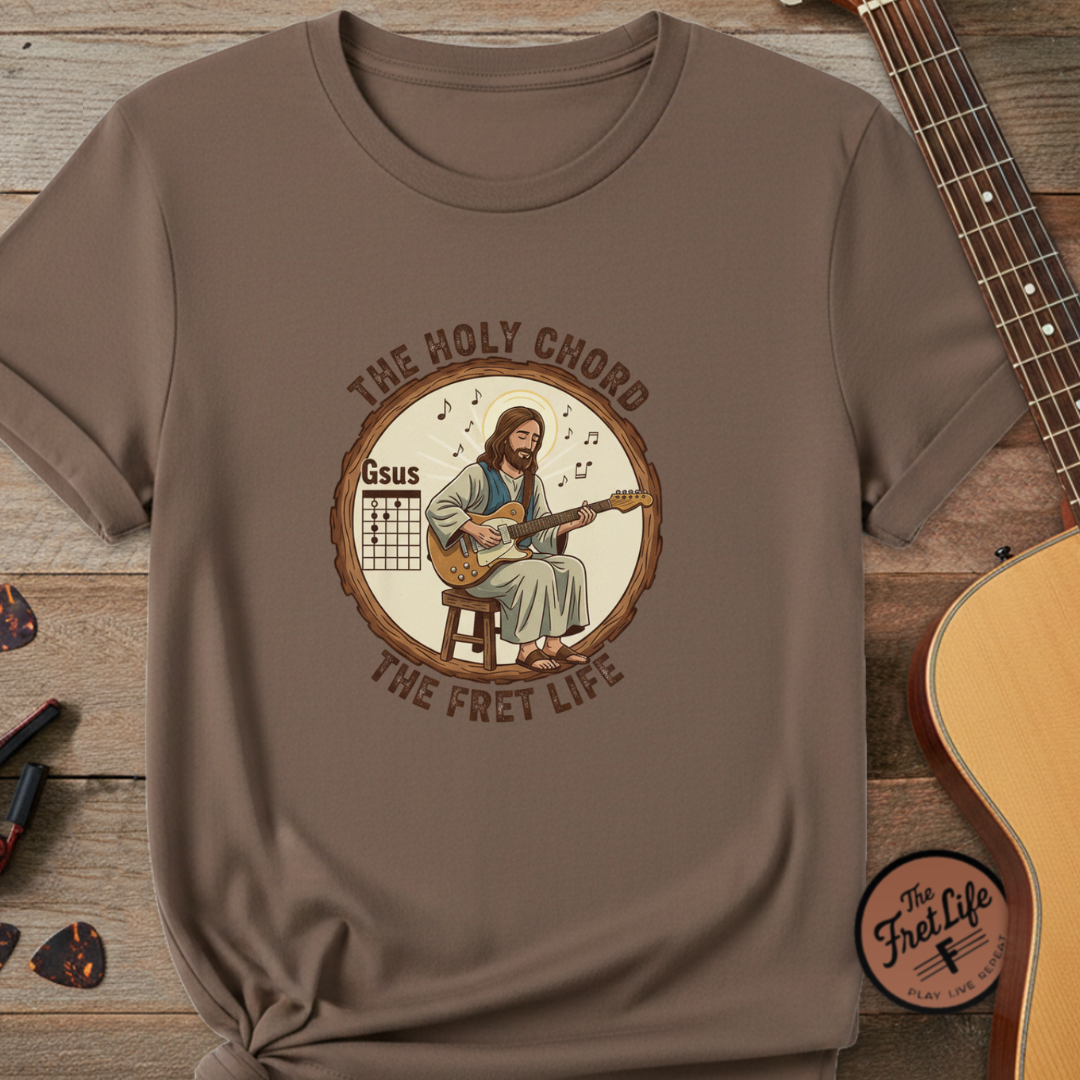 The Holy Chord Gsus T-Shirt: Faith, Music, and the Fret Life.