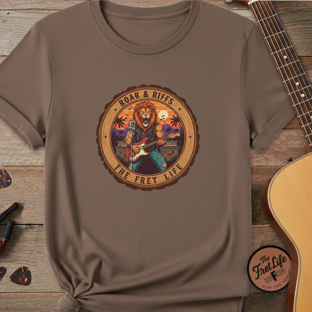 Roar & Riffs: The Lion Rock Star Fret Life Tee
