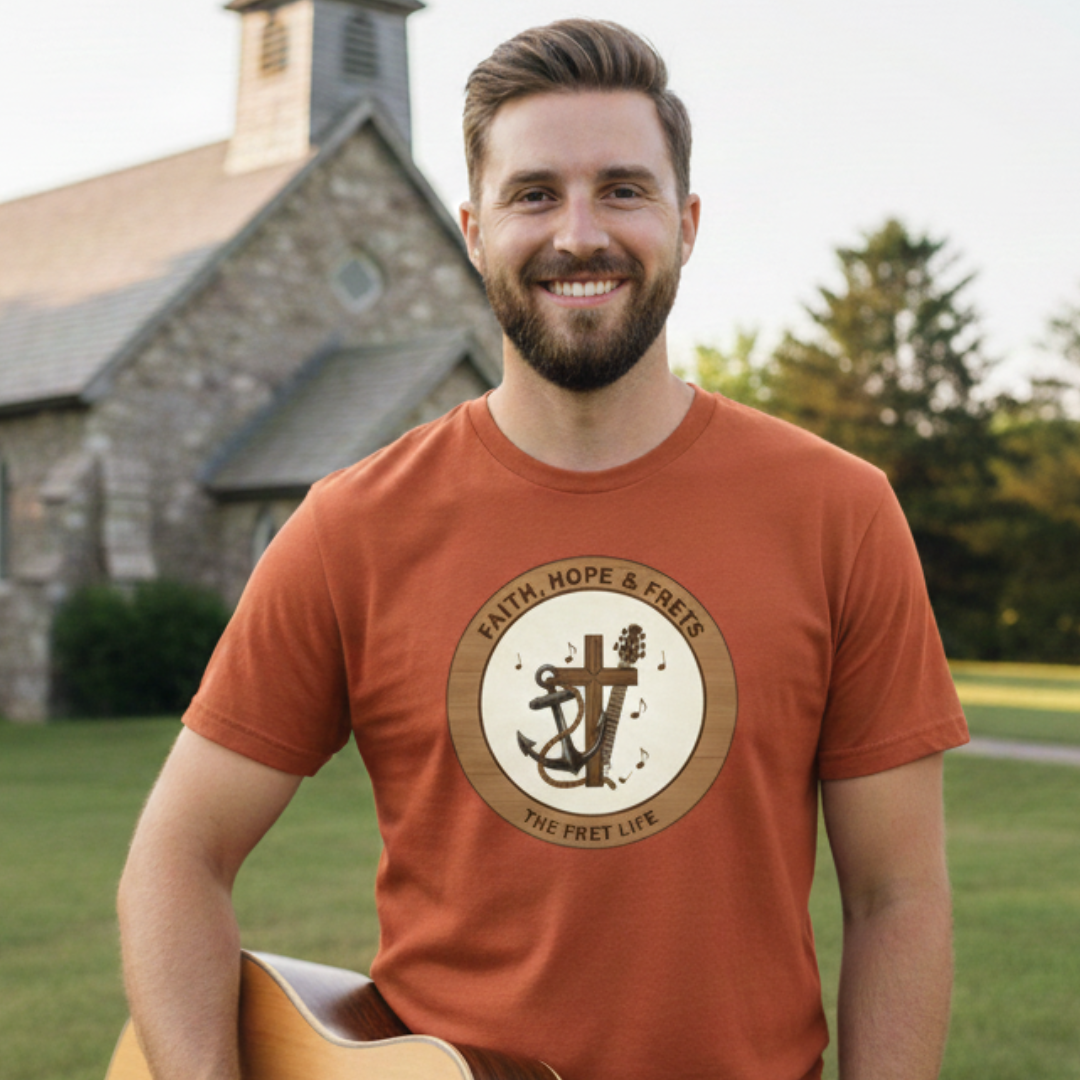 Faith Hope & Frets T-Shirt | Christian Guitar Worship Music Tee