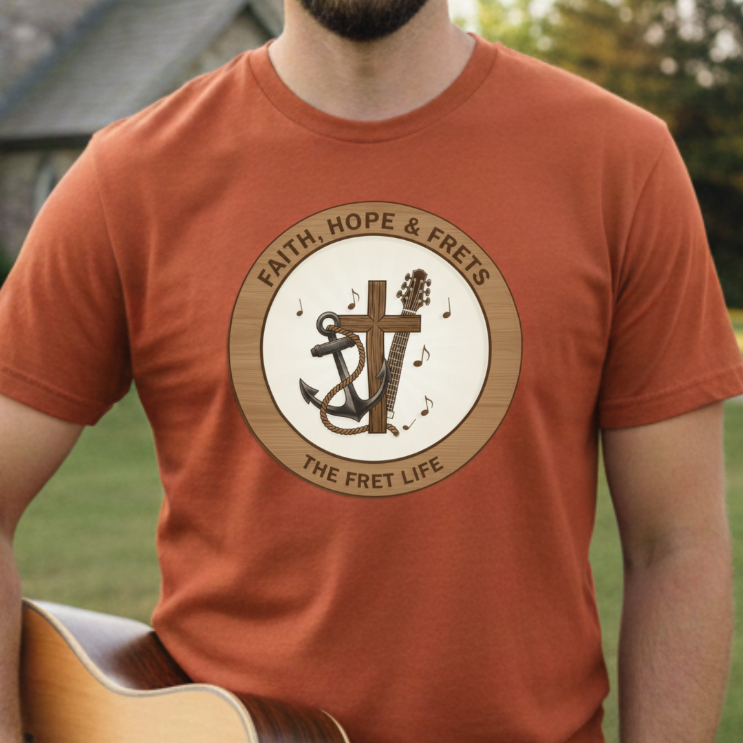 Faith Hope & Frets T-Shirt | Christian Guitar Worship Music Tee