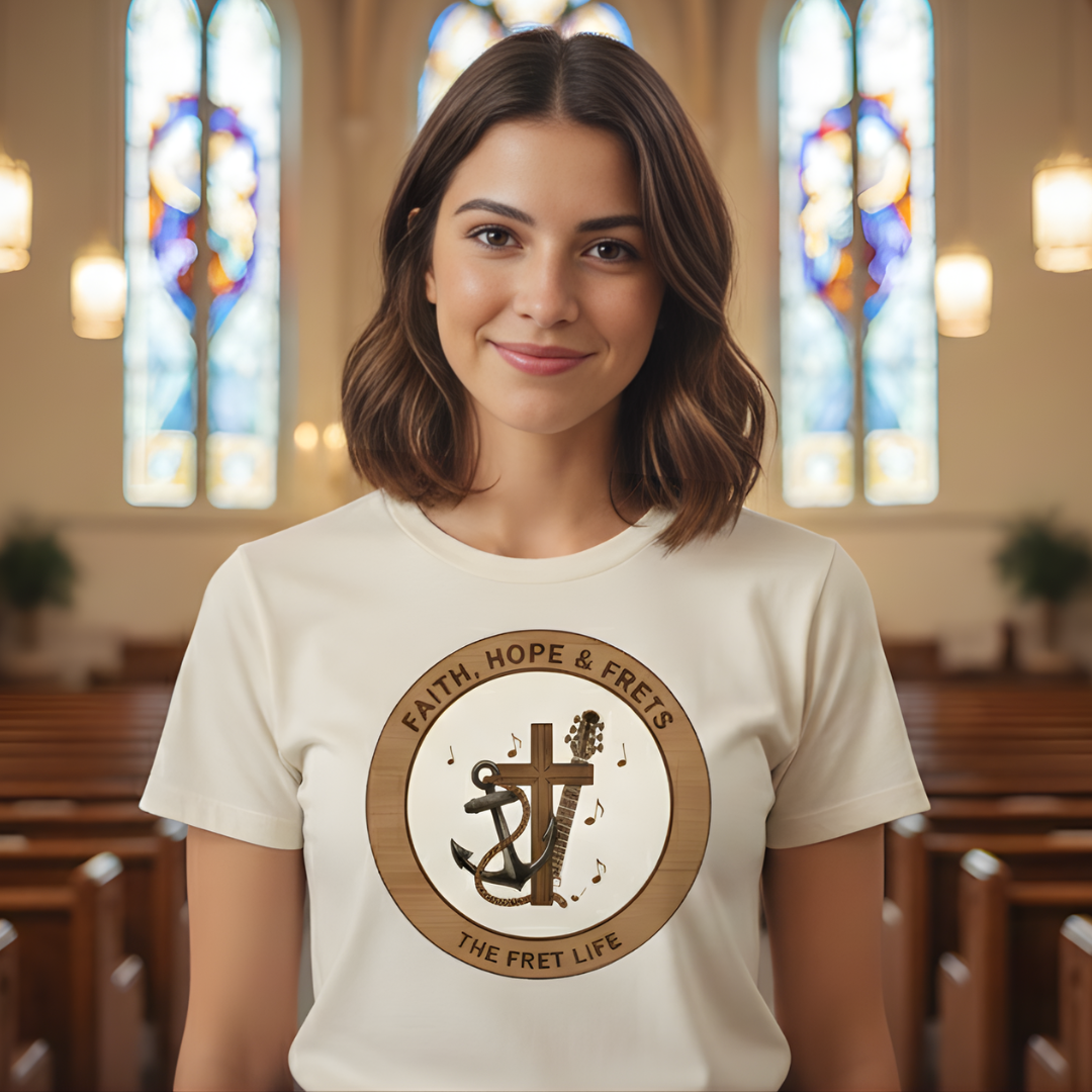 Faith Hope & Frets T-Shirt | Christian Guitar Worship Music Tee
