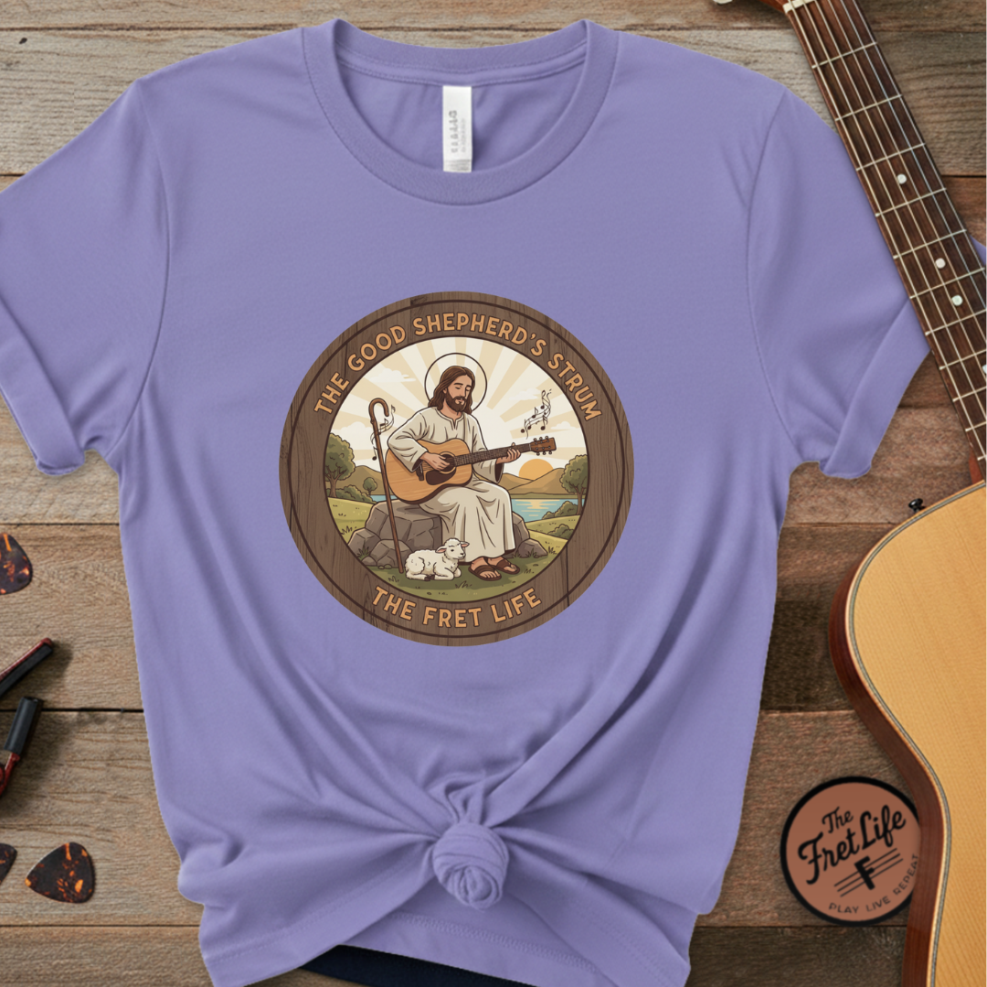 The Good Shepherd's Strum T-Shirt: Led by the Ultimate Musician.