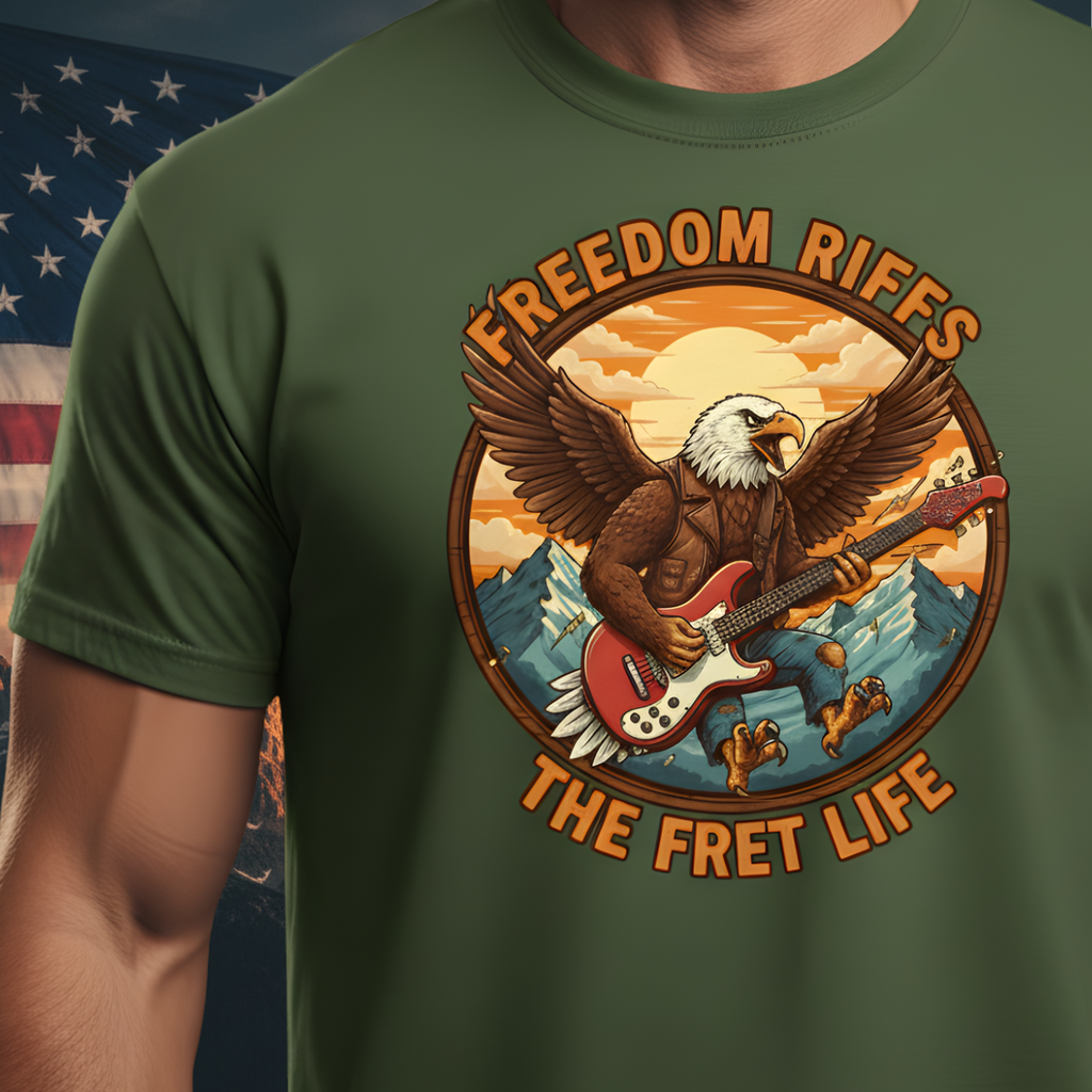 Freedom Riffs: The Eagle's Patriotic Shred Fret Life Tee