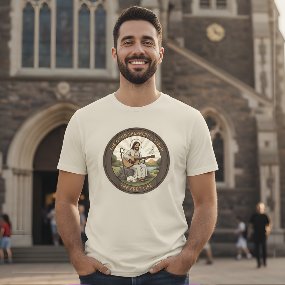 The Good Shepherd's Strum T-Shirt: Led by the Ultimate Musician.