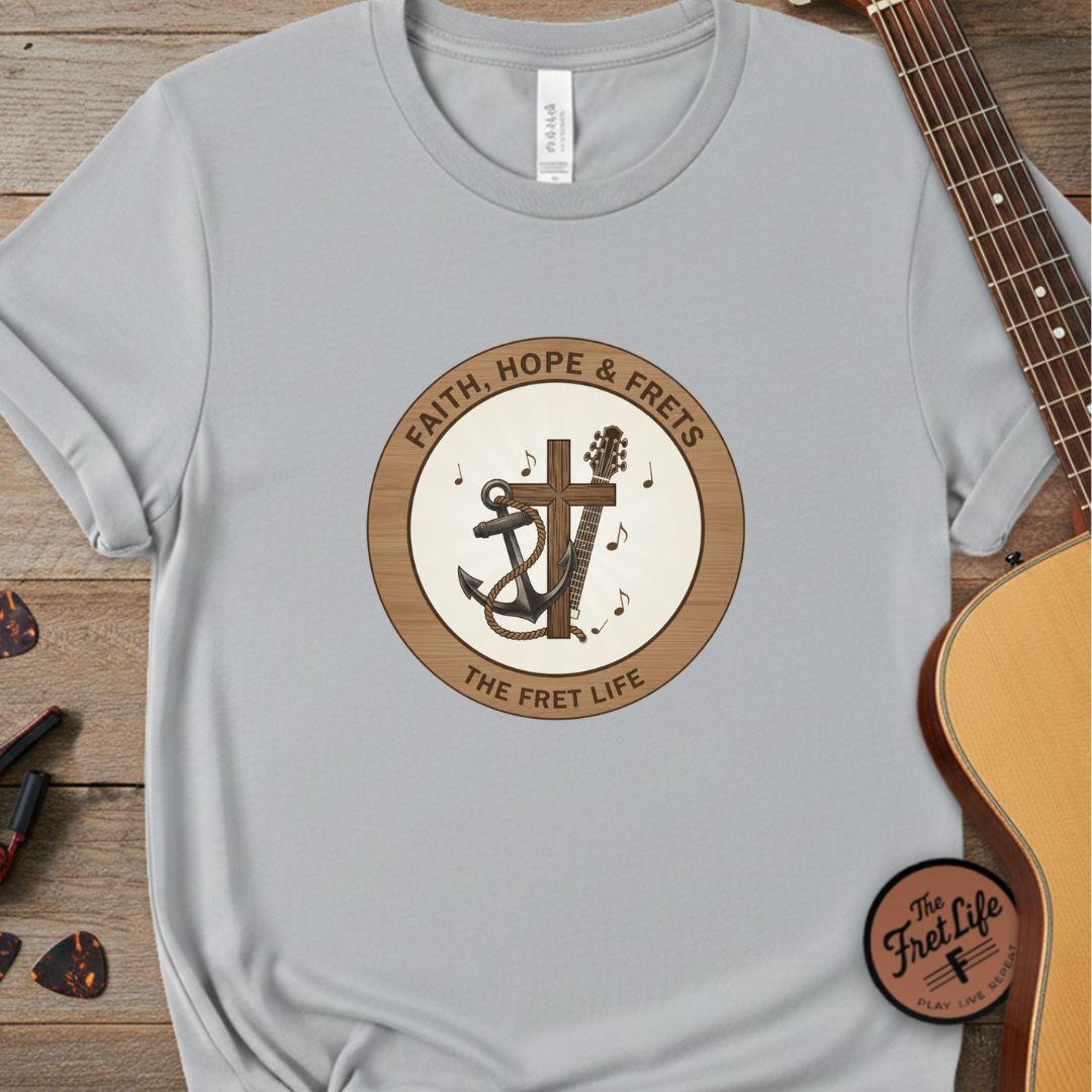 Faith Hope & Frets T-Shirt | Christian Guitar Worship Music Tee