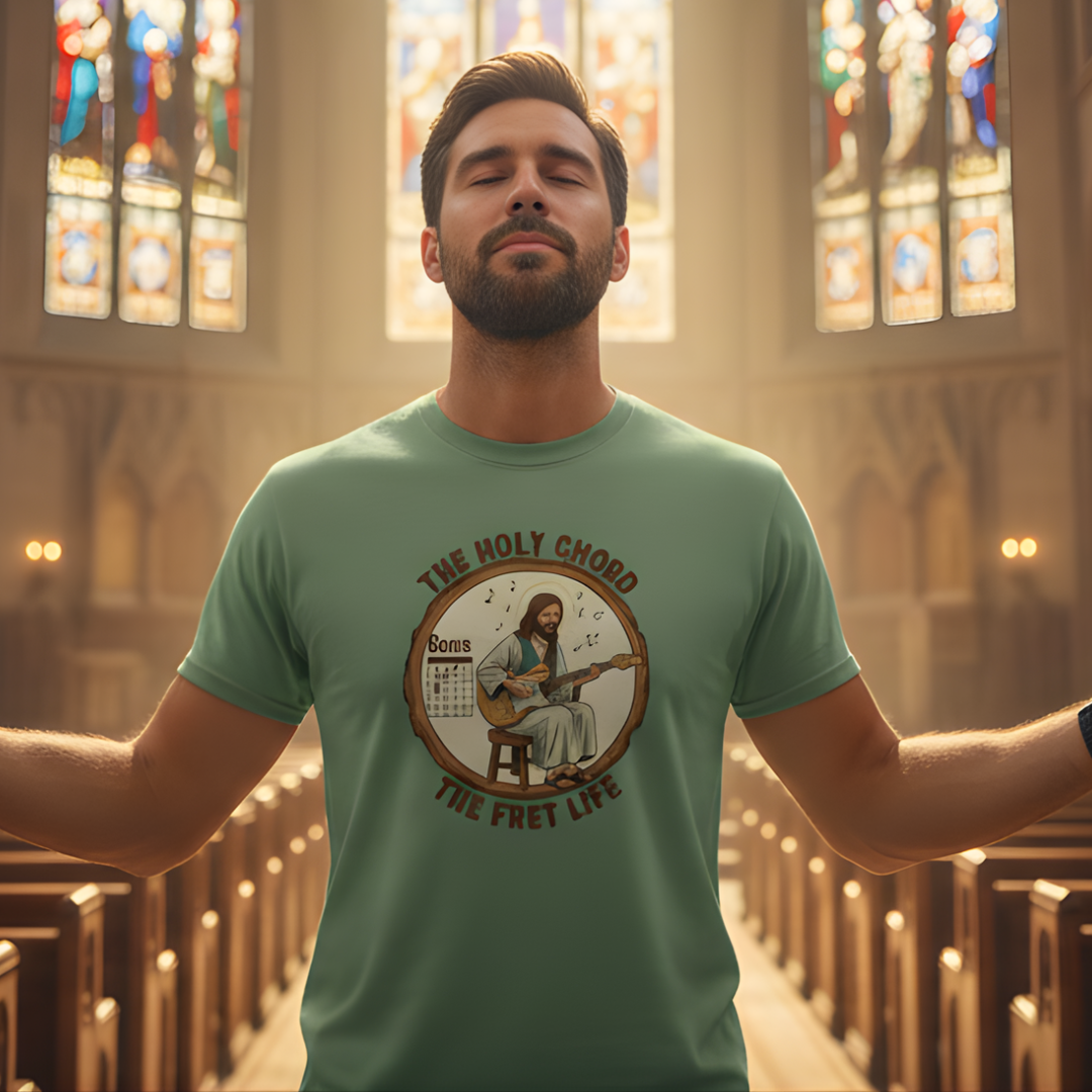 The Holy Chord Gsus T-Shirt: Faith, Music, and the Fret Life.