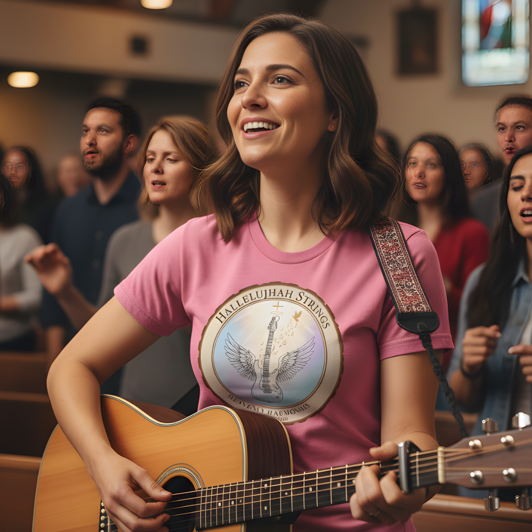 Hallelujah Strings T-Shirt | Christian Worship Guitar Praise Tee