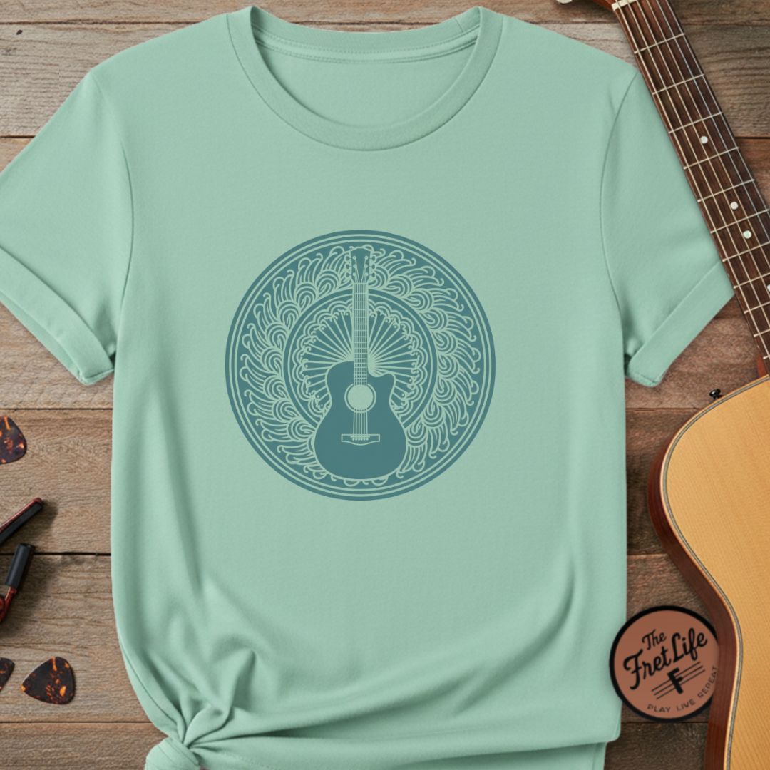 The Resonance Mandala Tee | Intricate Acoustic Guitar Design
