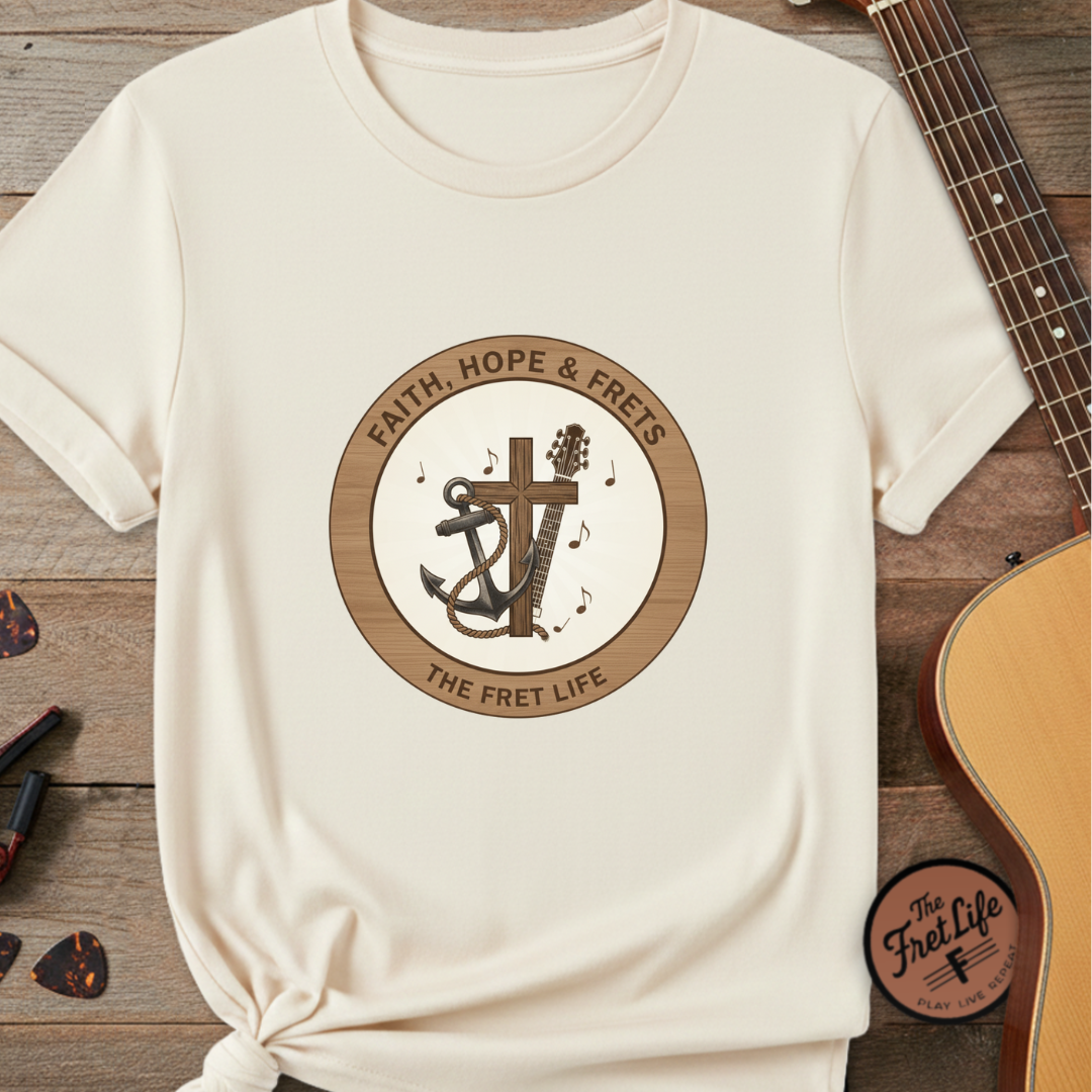 Faith Hope & Frets T-Shirt | Christian Guitar Worship Music Tee