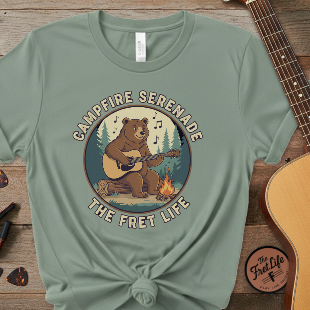 Campfire Serenade, Bear playing guitar design Garment-Dyed T-shirt