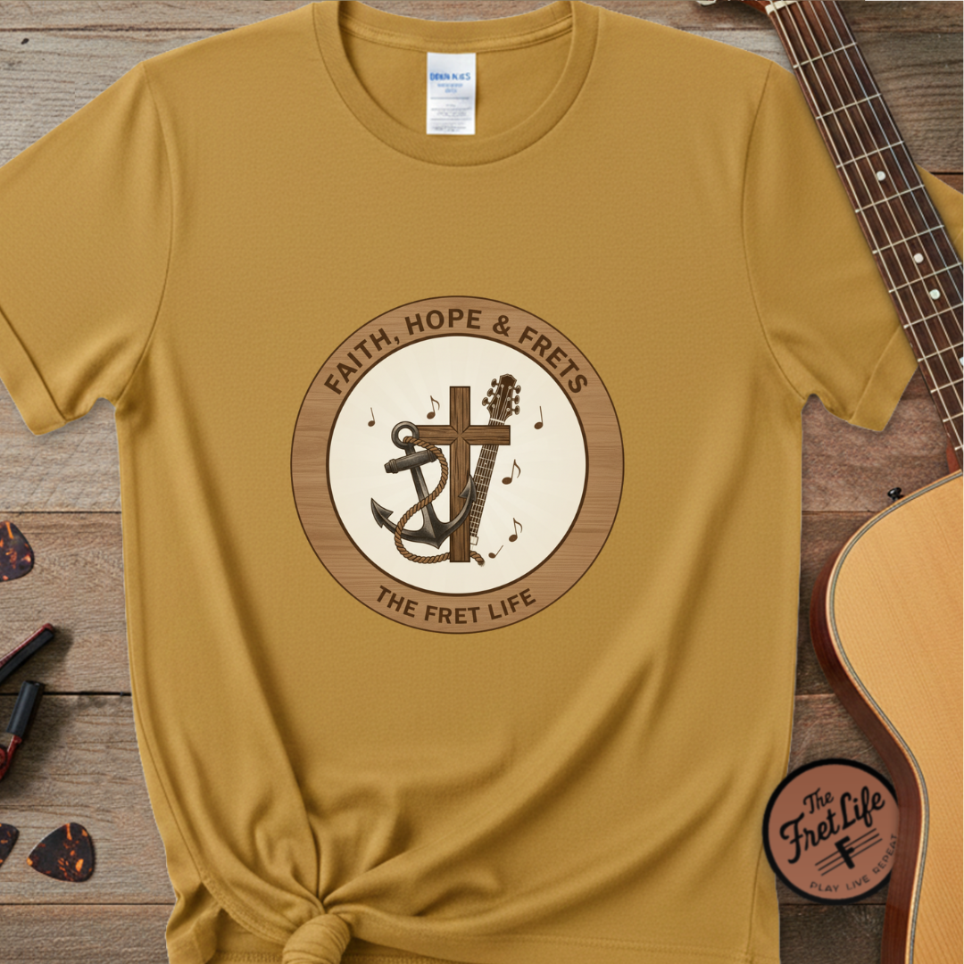 Faith Hope & Frets T-Shirt | Christian Guitar Worship Music Tee
