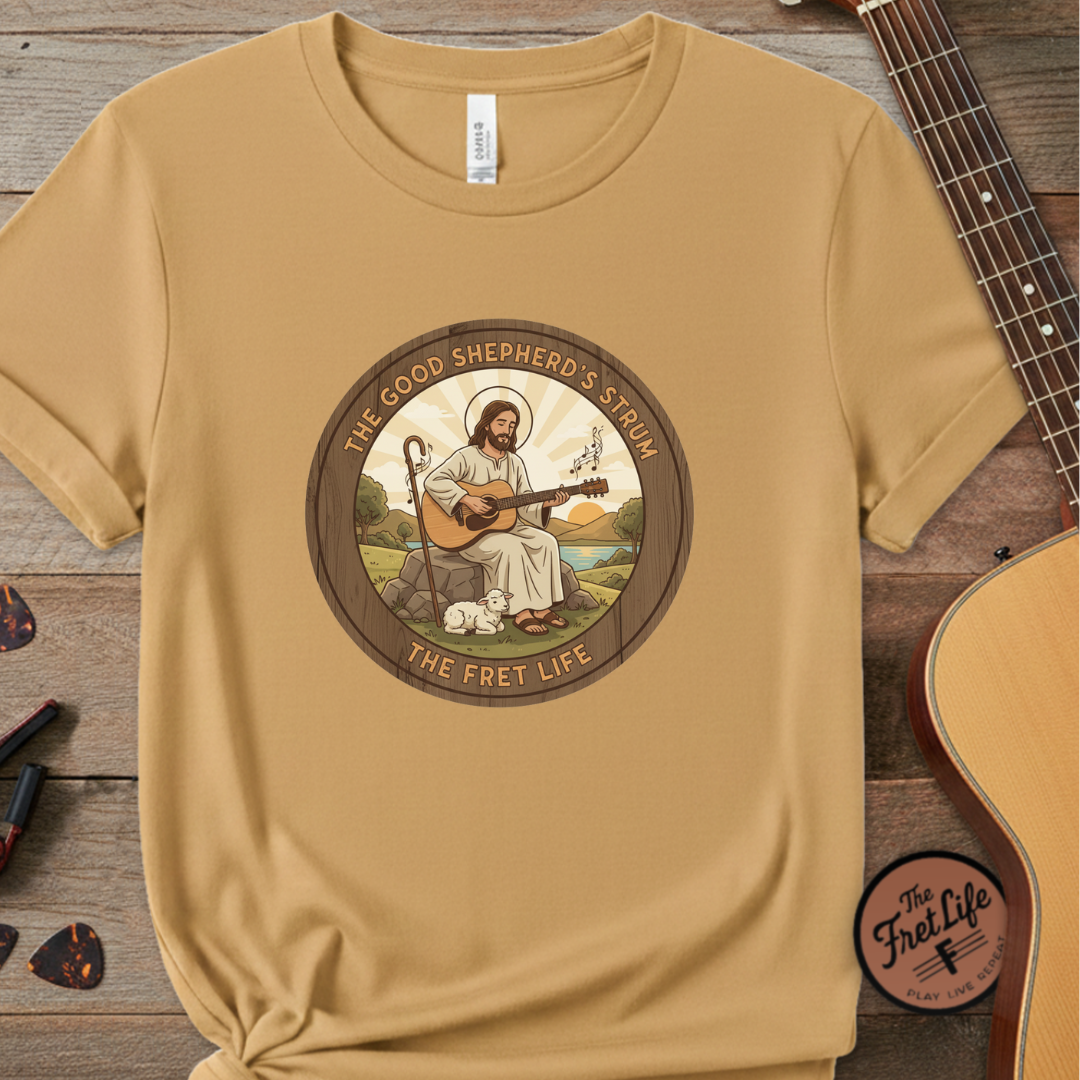 The Good Shepherd's Strum T-Shirt: Led by the Ultimate Musician.