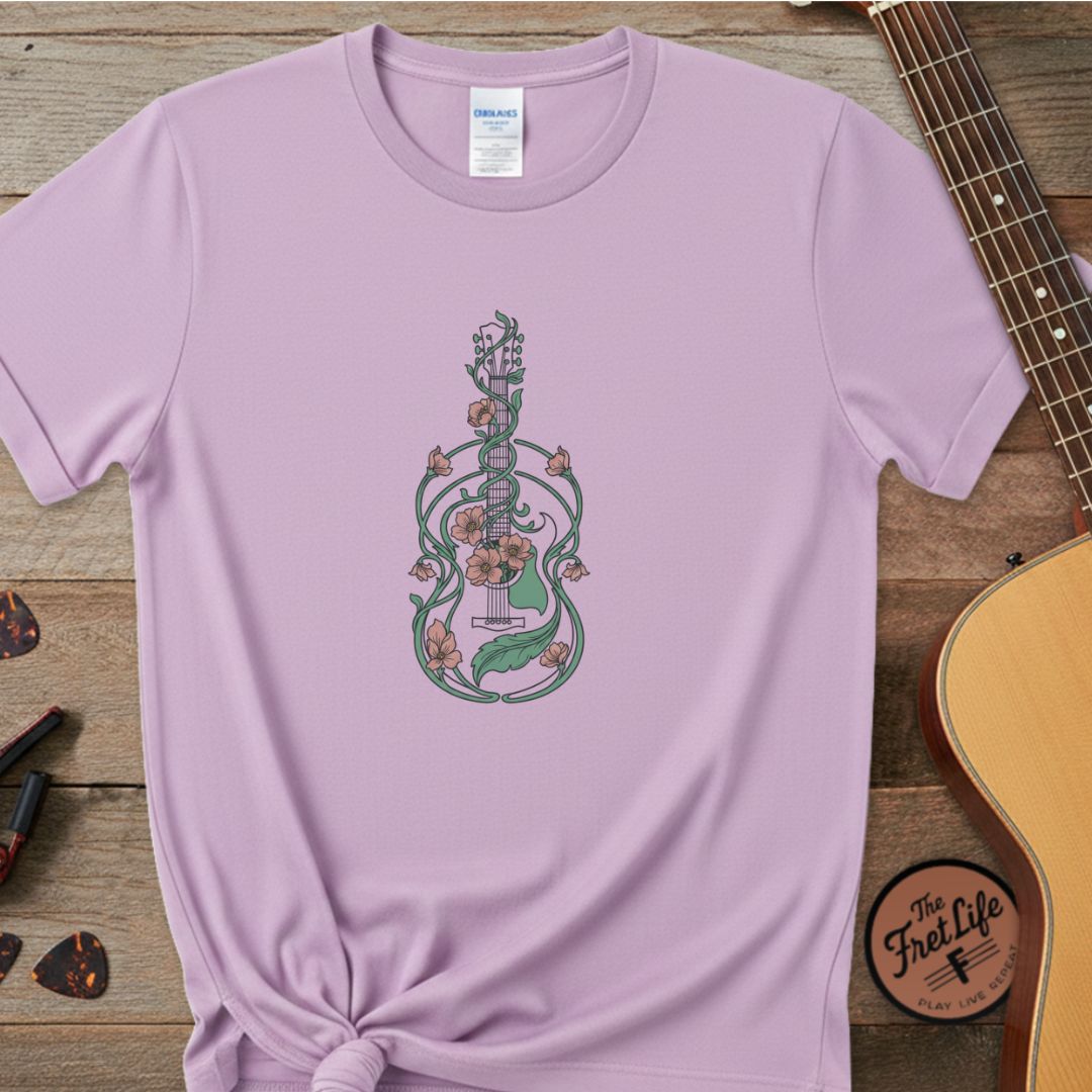 The Botanical Blues Premium Tee | Flower & Vine Guitar Design
