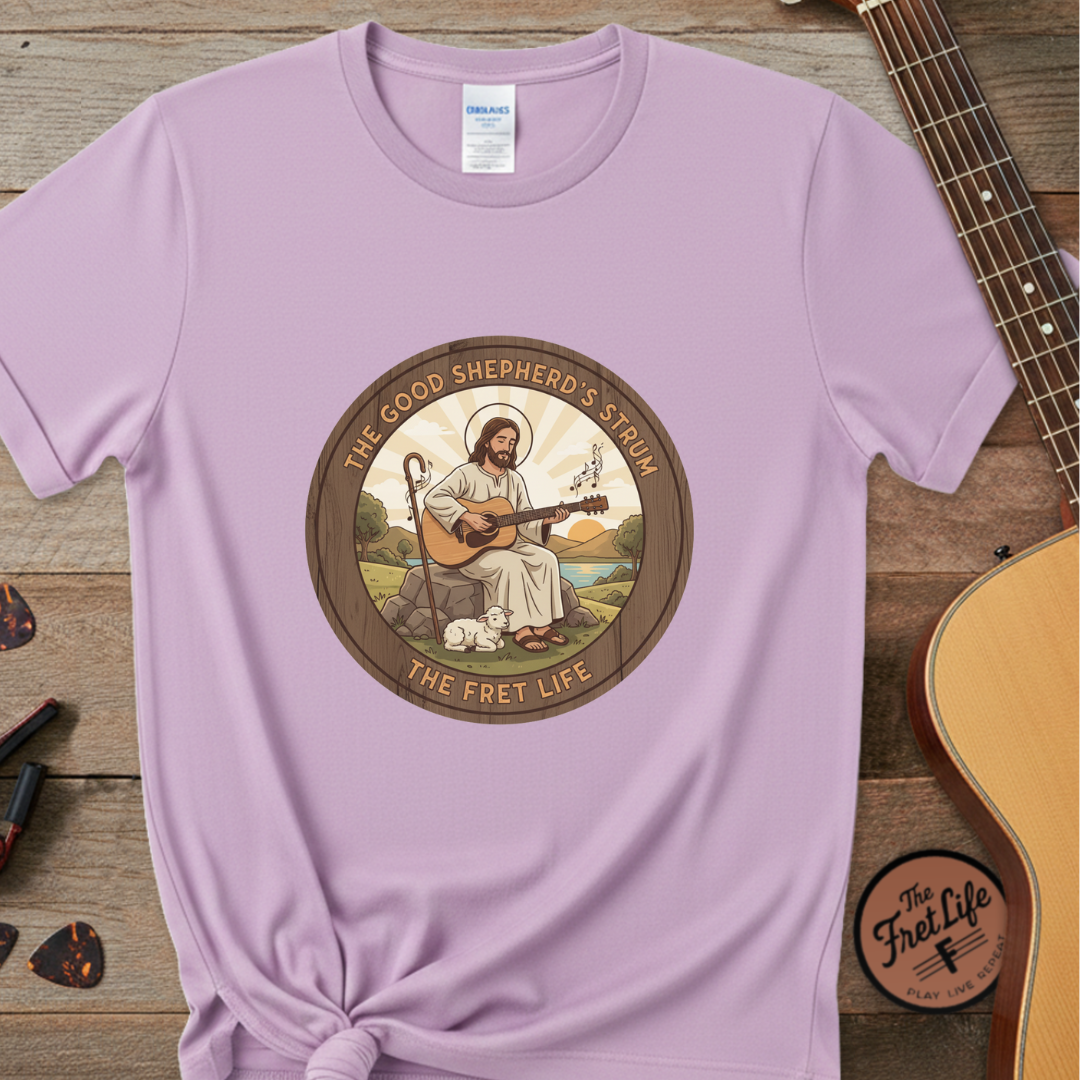The Good Shepherd's Strum T-Shirt: Led by the Ultimate Musician.