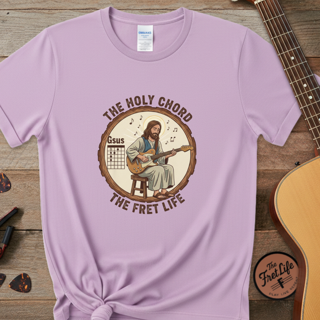 The Holy Chord Gsus T-Shirt: Faith, Music, and the Fret Life.