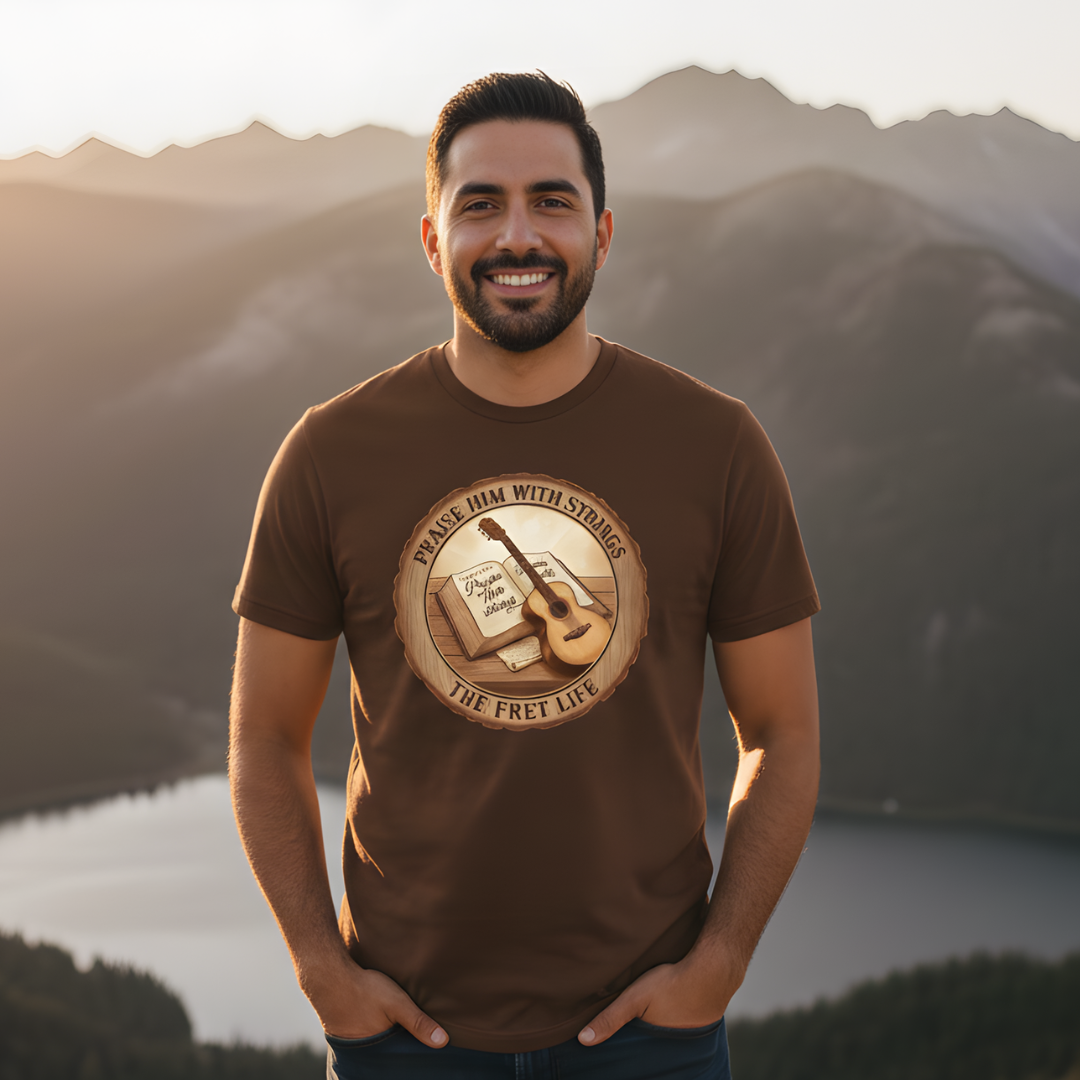 Praise Him With Strings T-Shirt | Psalm 150:4 Christian Guitar Tee