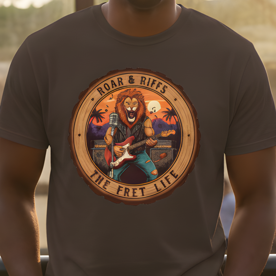 Roar & Riffs: The Lion Rock Star Fret Life Tee