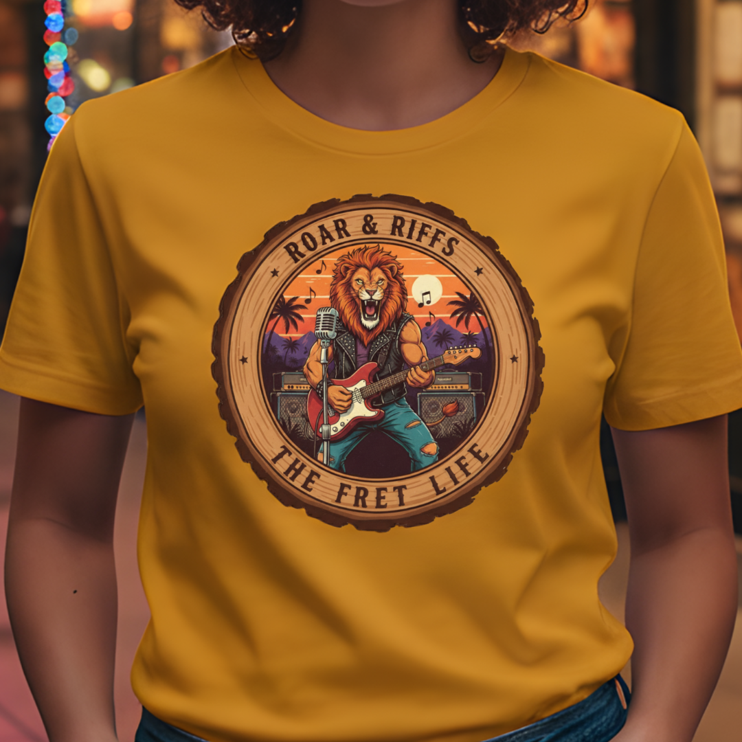 Roar & Riffs: The Lion Rock Star Fret Life Tee